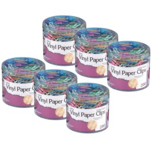 Vinyl Coated Paper Clips, Jumbo Size, Assorted Colors, 200 Per Pack, 6 Packs