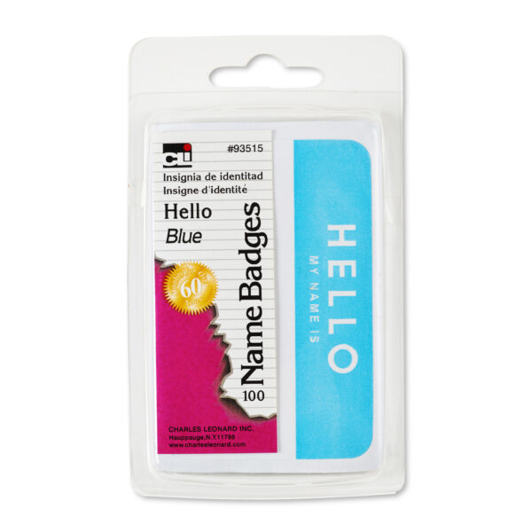 Self-Adhesive Name Badges, Hello, Blue, 100 Per Pack, 12 Packs