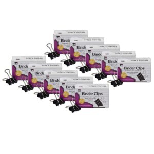 Binder Clips, Large, 1" Capacity, Black-Silver, 12 Per Box, 10 Boxes