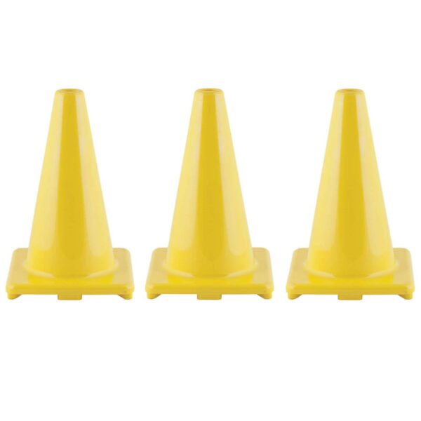 Hi-Visibility Flexible Vinyl Cone, 12", Yellow, Pack of 3