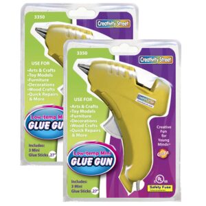 Low-Temp Mini Glue Gun, Yellow, 5.5" x 4", 1 Glue Gun + 3 Glue Sticks Per Pack, 2 Packs