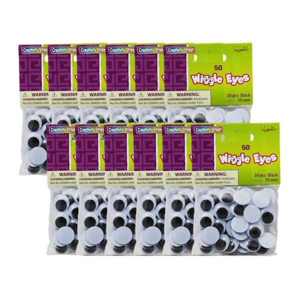 Wiggle Eyes, Black, 15 mm, 50 Per Pack, 12 Packs