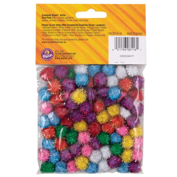 Glitter Pom Pons, Assorted Colors, 1-2", 80 Per Pack, 6 Packs