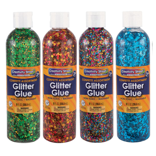 Glitter Glue, Assorted Confetti, 8 fl. oz., 8 Bottles