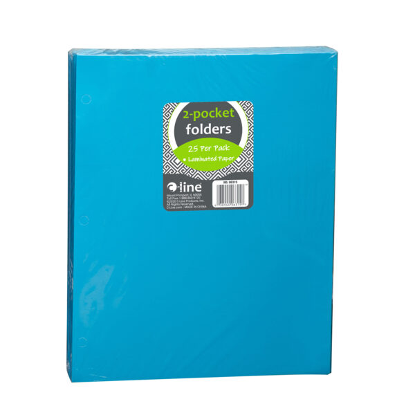 2-Pocket Laminated Paper Portfolios with 3-Hole Punch, Blue, Box of 25