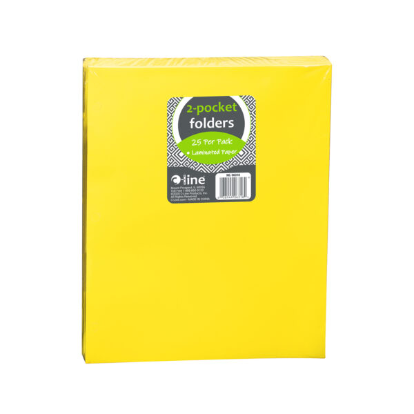 2-Pocket Laminated Paper Portfolios with 3-Hole Punch, Yellow, Box of 25