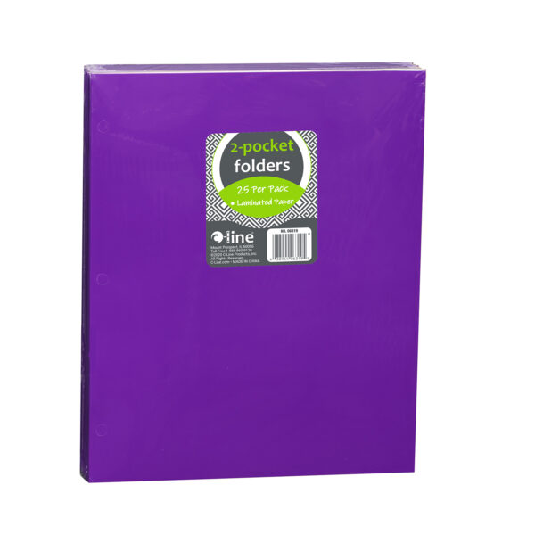 2-Pocket Laminated Paper Portfolios with 3-Hole Punch, Purple, Box of 25