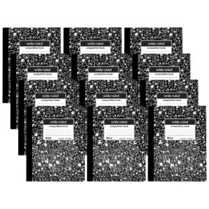 Composition Notebook, 100 Page, Wide Ruled, Black Marble, Pack of 12