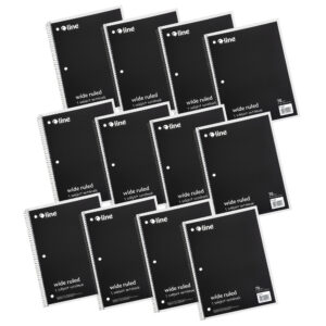 1-Subject Notebook, 70 Page, Wide Ruled, Black, Pack of 12