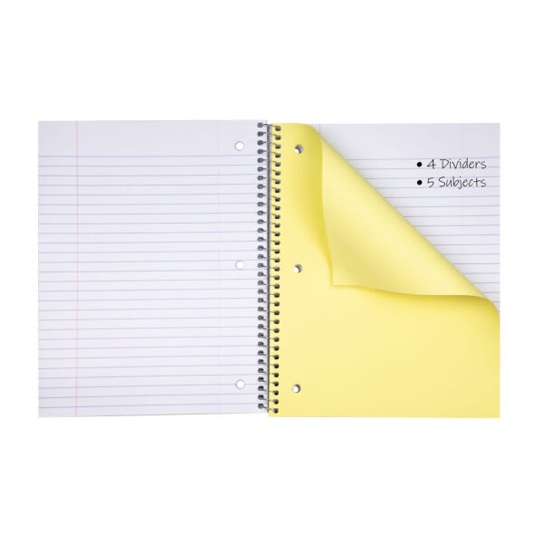 5-Subject Notebook, Wide Ruled, 180 Sheets, Assorted Colors, Pack of 3