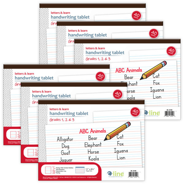 Letters & Learn Handwriting Tablet, 40 Sheets, 11" x 8-1-2", Pack of 6