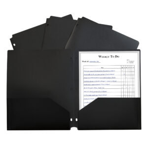 Two-Pocket Heavyweight Poly Portfolio Folder with Three-Hole Punch, Black, Pack of 12