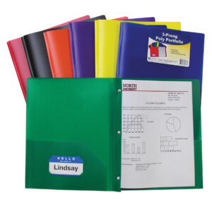 Two-Pocket Heavyweight Poly Portfolio Folder with Prongs, Assorted Primary Colors, Pack of 36