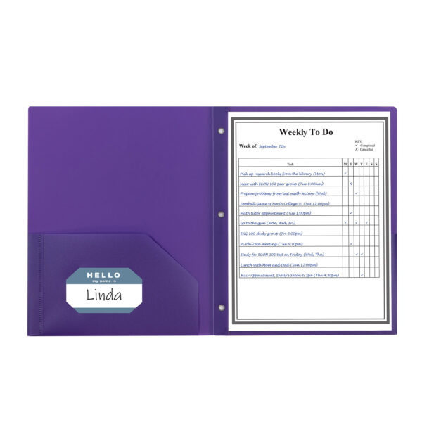 Two-Pocket Heavyweight Poly Portfolio Folder with Prongs, Purple, Pack of 25