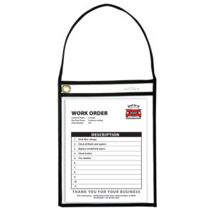 Shop Ticket Holder With Strap, Black, Stitched, Both Sides Clear, 9" x 12", Box of 15