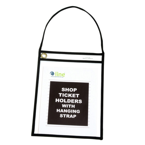 Shop Ticket Holder With Strap, Black, Stitched, Both Sides Clear, 9" x 12", Box of 15