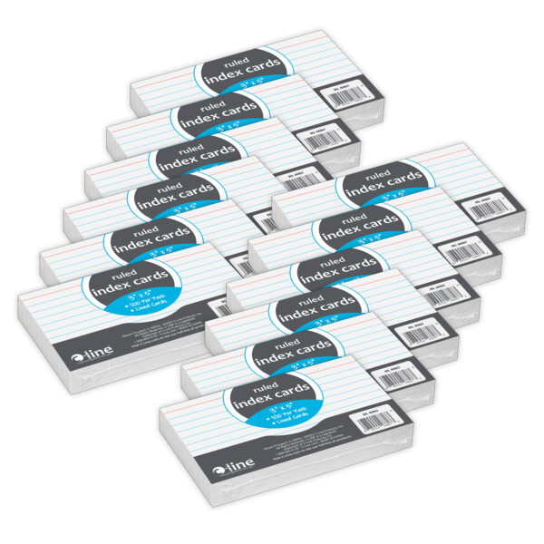 Index Cards, 3" x 5", White, 100 Per Pack, 12 Packs