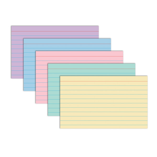 Index Cards, 3" x 5", Assorted Colors, Ruled, 100 Per Pack, 10 Packs