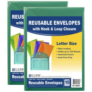 XL Reusable Envelopes, Hook and Loop Closure, 8 1-2 x 11, Assorted Colors, 10 Per Pack, 2 Packs