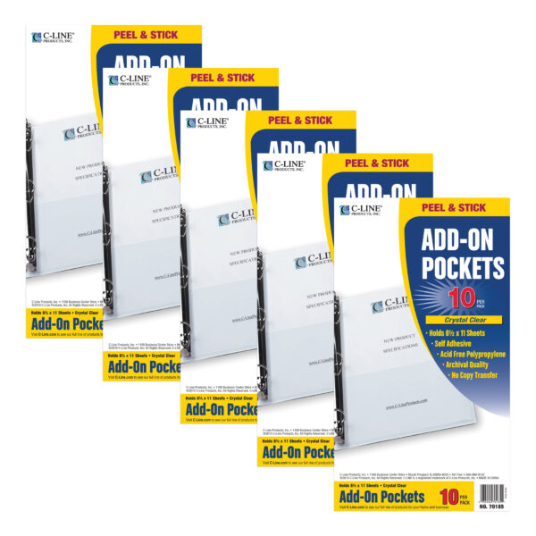 Add-On Filing Pocket, 8-3-4" x 5-1-8", 10 Per Pack, 5 Packs