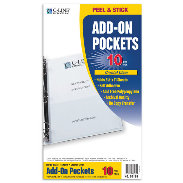 Add-On Filing Pocket, 8-3-4" x 5-1-8", 10 Per Pack, 5 Packs