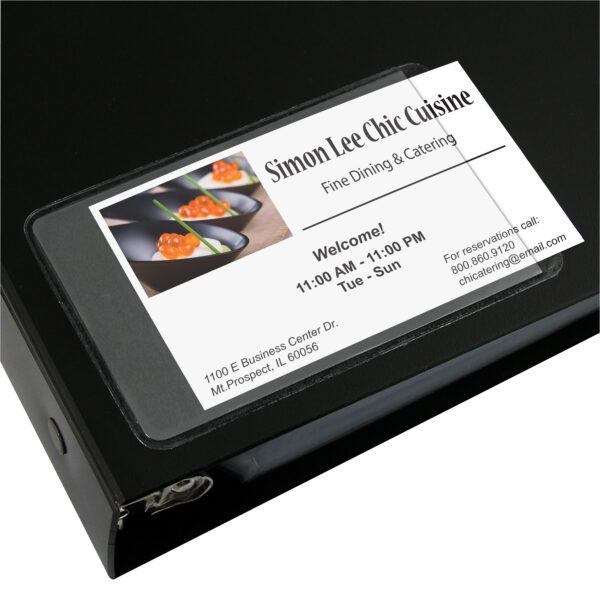 Self-Adhesive Business Card Holder, Side Load, 2" x 3-1-2", 10 Per Pack, 5 Packs