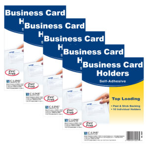 Self-Adhesive Business Card Holder, Top Load, 2" x 3-1-2", 10 Per Pack, 5 Packs