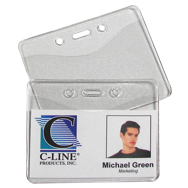 Heavy Duty ID Badge Holders, Vinyl, Horizontal, 2-3-8 x 3-3-8, Box of 100