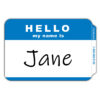 Pressure Sensitive Badges, Hello my name is, Blue, 3-1-2" x 2-1-4", 100 Per Pack, 5 Packs