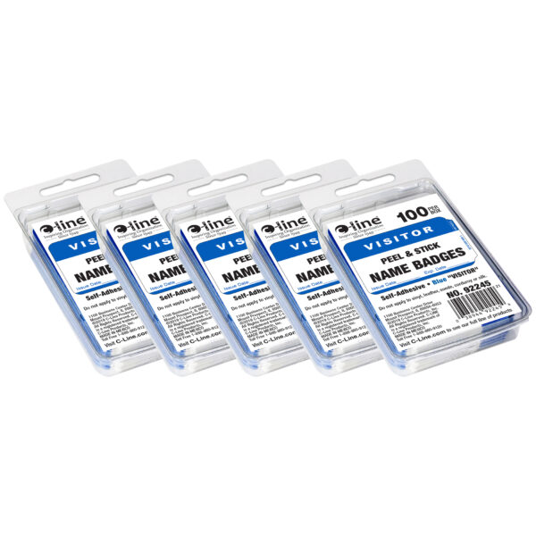 Pressure Sensitive Badges, Visitor, Blue, 3-1-2" x 2-1-4", 100 Per Pack, 5 Packs