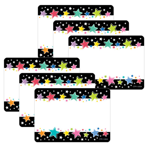 Star Bright Colorful Stars on Black Labels, 36 Per Pack, 6 Packs