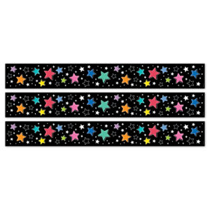 Star Bright Colorful Stars on Black EZ Border, 48 Feet Per Pack, 3 Packs