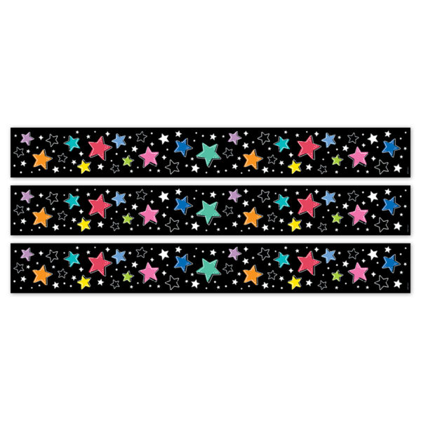 Star Bright Colorful Stars on Black EZ Border, 48 Feet Per Pack, 3 Packs