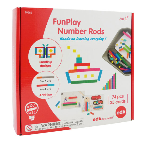 FunPlay Number Rods - Set of 74 Math Manipulatives + 50 Activities + Messy Tray