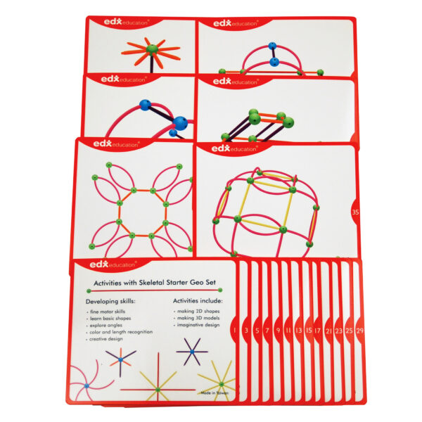 Skeletal Starter Geo Set - 144 Multicolored Pieces - 20 Double-Sided Activity Cards