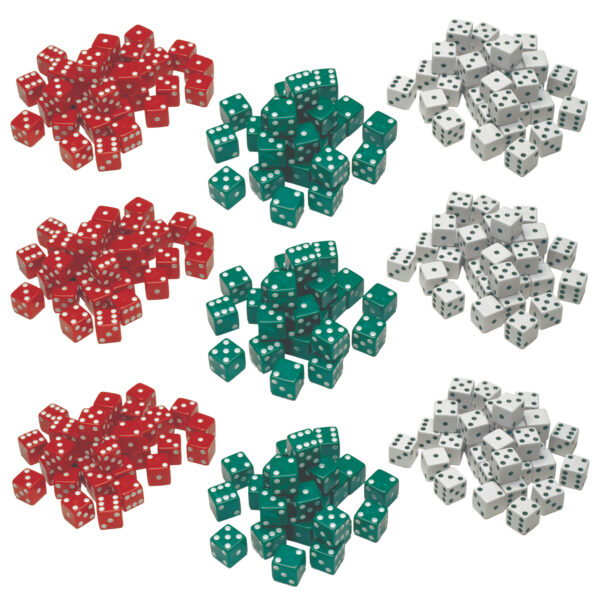 Dot Dice - Red-Green-White - 36 Per Pack, 3 Packs