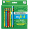 My First Short Wooden Pencils, Large Triangle Barrel, Sharpened, #2 HB Soft, With Eraser, Primary Colors, 12 Per Pack, 2 Packs