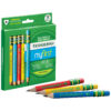 My First Short Wooden Pencils, Large Triangle Barrel, Sharpened, #2 HB Soft, With Eraser, Primary Colors, 12 Per Pack, 2 Packs