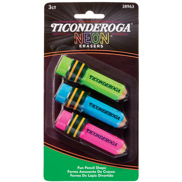 Pencil Shaped Neon Erasers, 3 Per Pack, 6 Packs