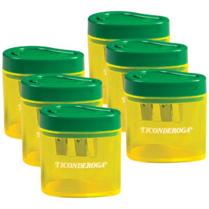 Two Hole Pencil Sharpener, Green-Yellow, Pack of 6