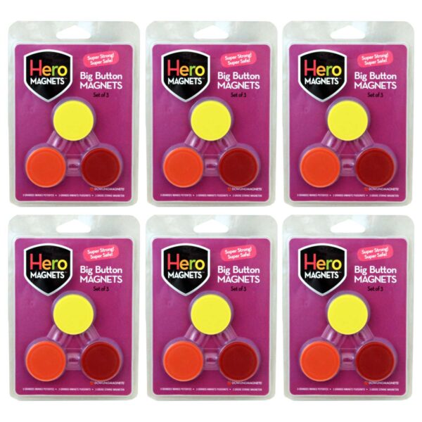 Hero Magnets: Big Button Magnets, 3 Per Pack, 6 Packs