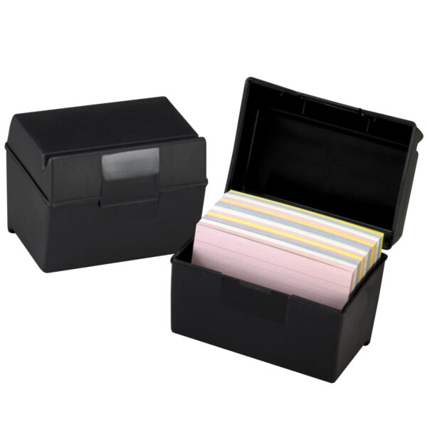 Plastic Index Boxes, 4 x 6, 400 Card Capacity, Black, Pack of 3