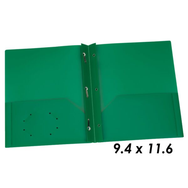 Green Poly Two Pocket Portfolio with Prongs, Pack of 25