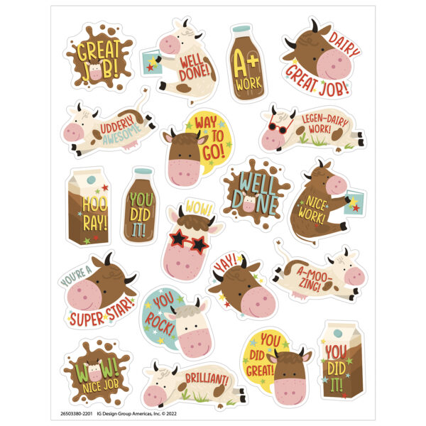 Brown Cows Chocolate Milk Scented Stickers, 80 Per Pack, 6 Packs