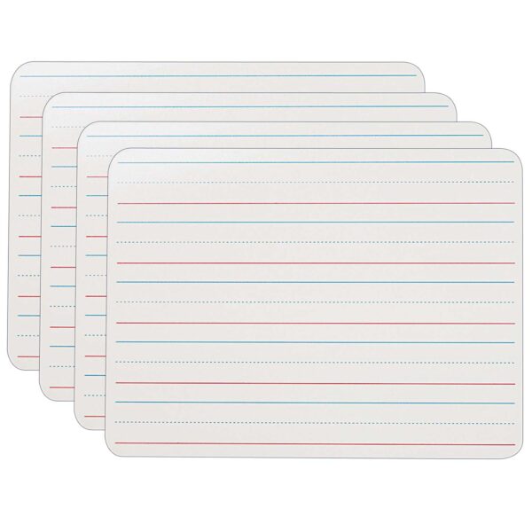 Two-Sided Dry Erase Board, Plain-Ruled, 9" x 12", Pack of 4