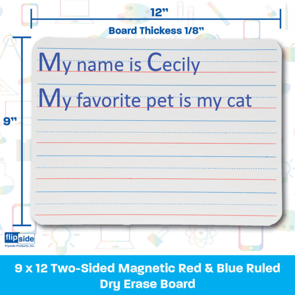 Magnetic Dry Erase Board, Two-Sided Ruled-Blank, 9" x 12", Pack of 3