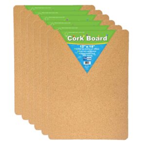 Cork Bulletin Board, 12" x 18", Pack of 6