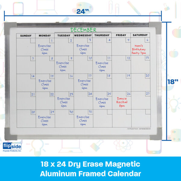 Dry Erase Magnetic Aluminum Framed Calendar, 18" x 24"