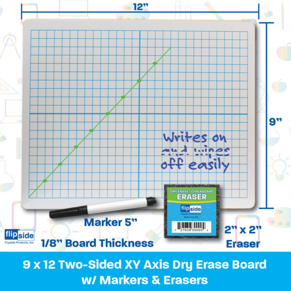 Dry Erase XY Axis-Dry Erase, Two-Sided, Pens & Erasers, 9" x 12", Class Pack of 12