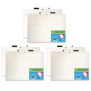 Two-Sided Primary Ruled-Blank Dry Erase Board with Attached Marker, 9" x 12", Pack of 3